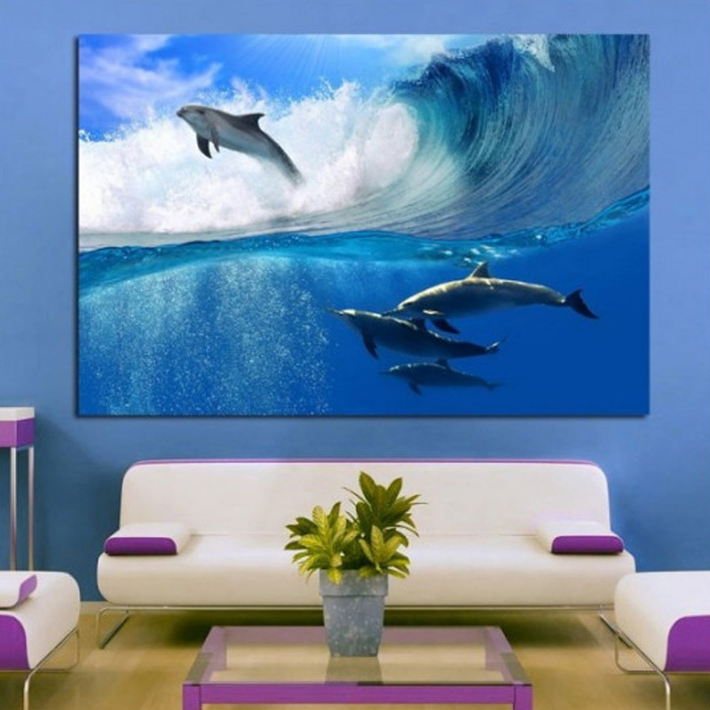 Πίνακας σε καμβά με Θάλασσα Δελφίνια